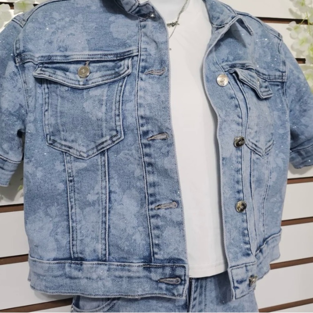 Classic Denim Blue Jean Jacket with flowers and sparkles